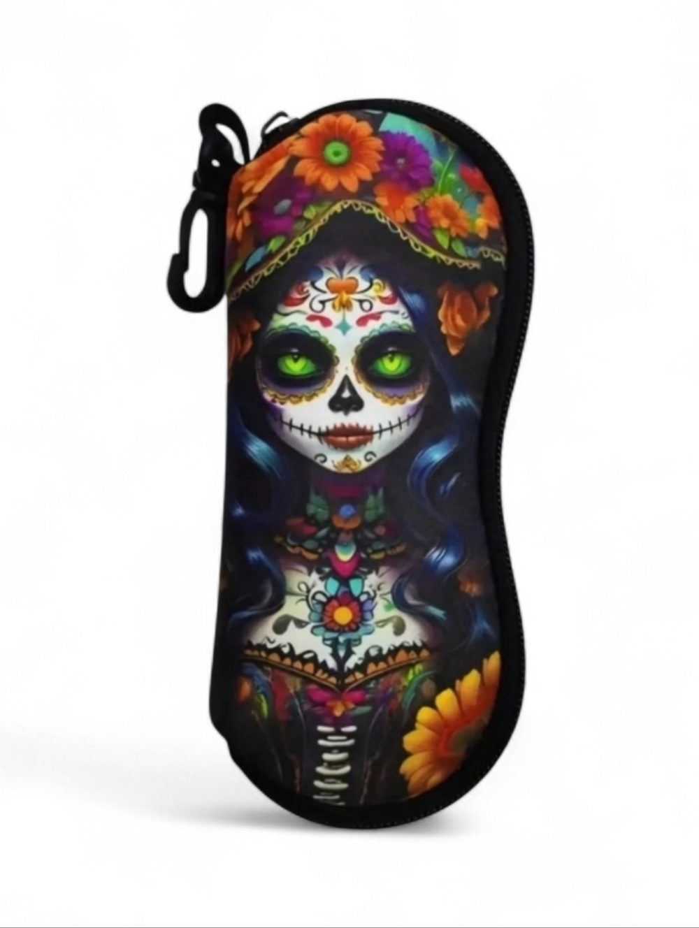 Sugar Skull Glasses Case Soft Pouch With Clip  NEW Fear Witch